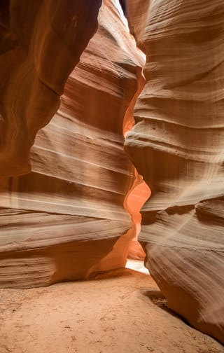 The wavy walls of Upper Antelope Canyon, lit from above.