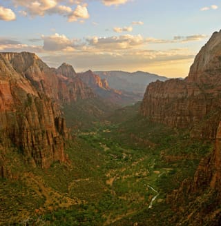 Zion Canyon and the Virgin River seen from the top of Angels Landing.