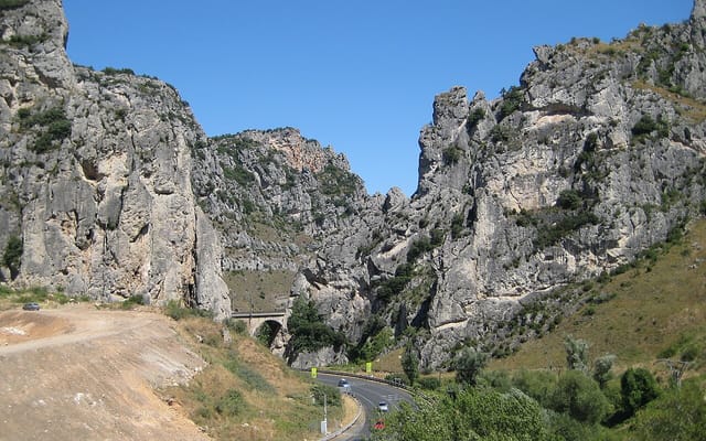 The Pancorbo gorge closes the crossing: a limestone fault every road into Castile has used since the Romans.