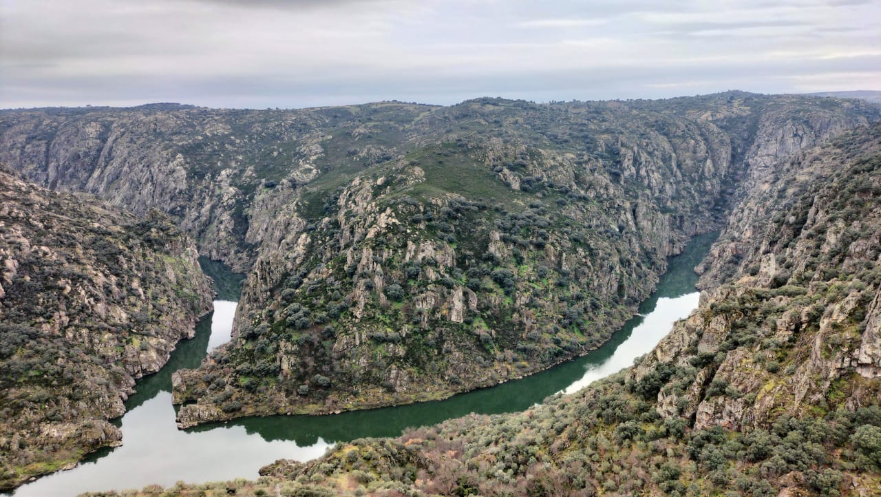Le Douro en méandres au fond de son canyon de granite, près de Picote.
