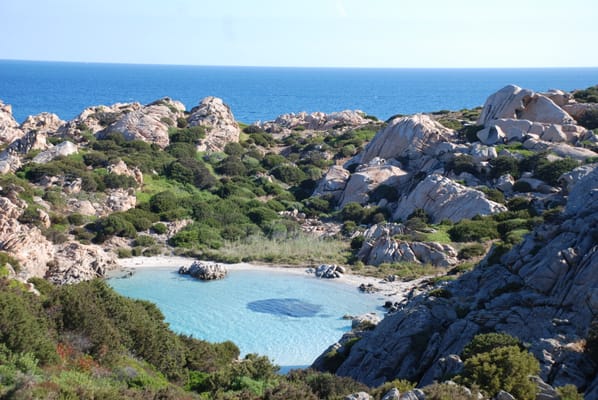 Cala Napoletana, à Caprera : une crique turquoise enserrée de granit et de maquis.