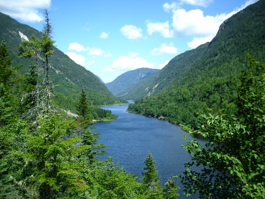 La rivière Malbaie entre les parois boisées des Hautes-Gorges.
