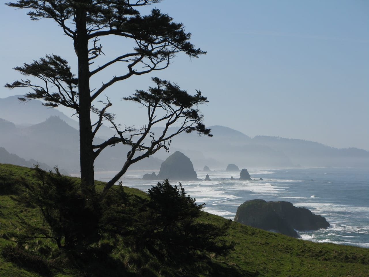 Cannon Beach et Haystack Rock vus depuis Ecola State Park.